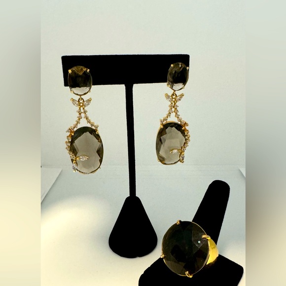 Set of earrings & ring - 18k gold plated & Citrine Stone. - Picture 1 of 4